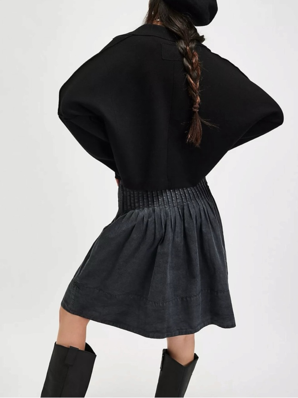 Free People Dainty Bohemian Peyton Pintuck Midi Skirt Washed Black Size 14 - Picture 4 of 16